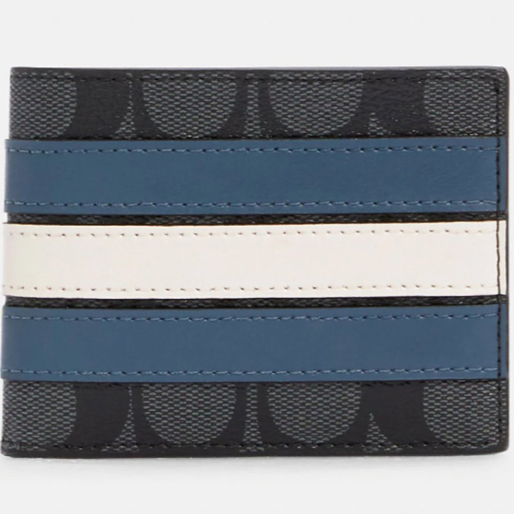 Slim Billfold Wallet In Signature Canvas With Varsity Stripe (BRAND NEW)